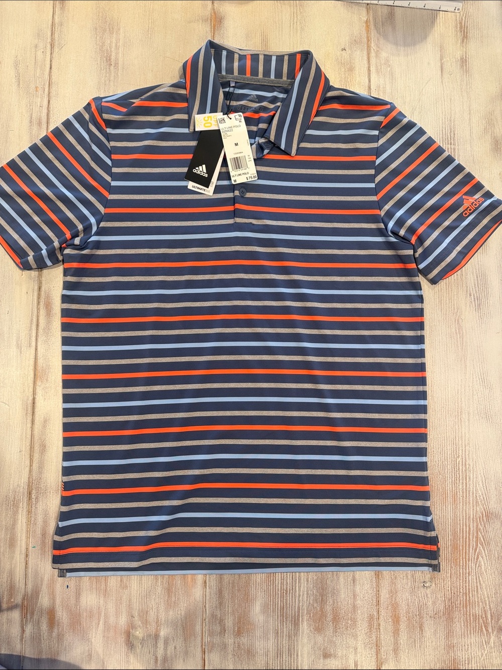NWT Adidas Ultimate365 ULT Line Golf Polo Men's M Blue Orange Stripe UPF 50